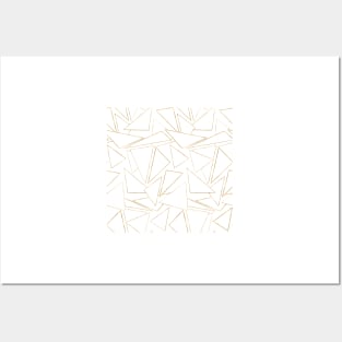 Modern Minimalist Gold White Strokes Triangles Posters and Art